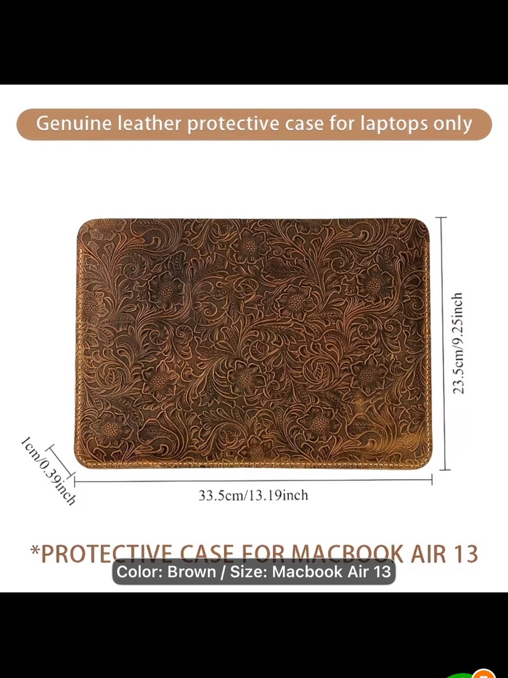 Brown Leather Floral Laptop Sleeve - MacBook Air 13